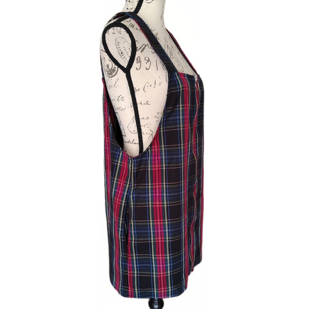 Forever 21 Plaid Pinafore Jumper Mini Dress Large Front Zip‎ 90s Grunge Y2K - Picture 4 of 10